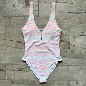 Aerie Pastel Mosaic Ivory Pink Pique One Piece Swimsuit Retro Geometric Retro L